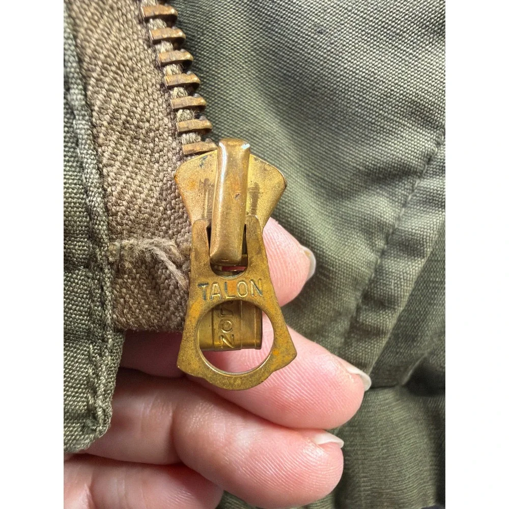 VTG WWII USN N-4 Navy Deck Jacket OD Green Talon Zip Coat Liner Stenciled Mens L